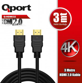 QPORT Q-HDMI32 HDMI 2.0 V ALTIN UÇLU KABLO 3 MT